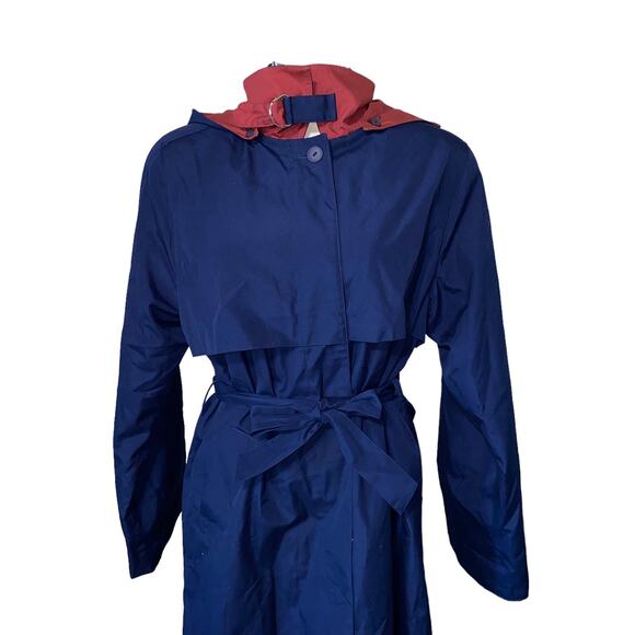Vintage Investment Hooded Belted Trenchcoat Blue and Red Women's Size 10 - Picture 6 of 16